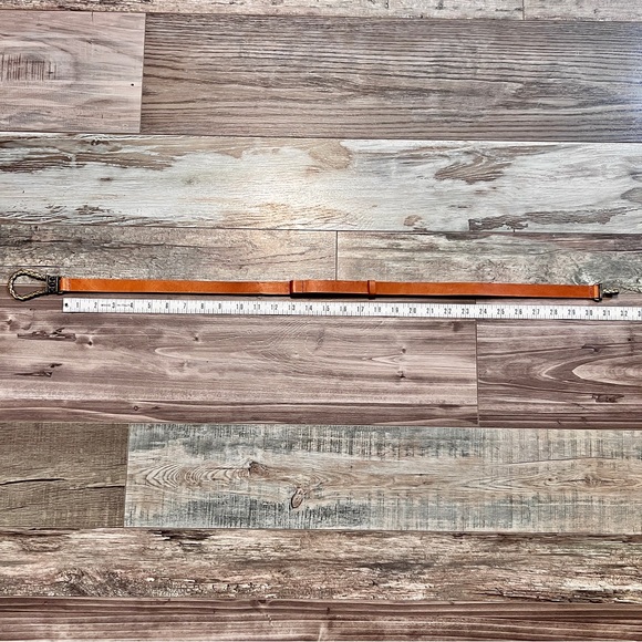 Chicos Italian Leather Brass Tone Waist Belt Size S/M Adjustable Hook Gemstones - Picture 13 of 16